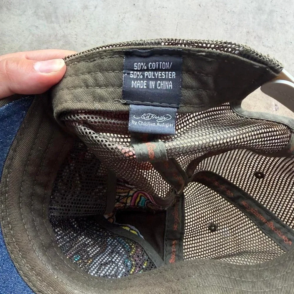 Y2K Ed Hardy embroidered trucker hat
